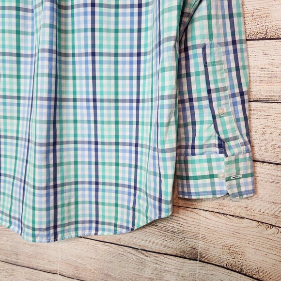 Vineyard Vines Whale Button Shirt Men's Large Plaid Green Navy Cotton Size M - Picture 13 of 13